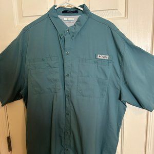 Men’s Columbia PFG Tamiami Short Sleeve Shirt – Teal – Size XL